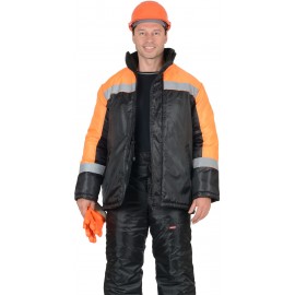 Куртка "Спецмонтаж" дл.,чёрная с оранжевым и СОП