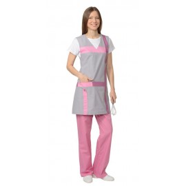 Комплект "ГАЛАТЕЯ" женский: фартук, брюки серый с розовым