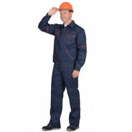 Костюм "ПРОФИ-2": куртка, брюки (100% узбекская саржа) синий с  оранжевым кантом